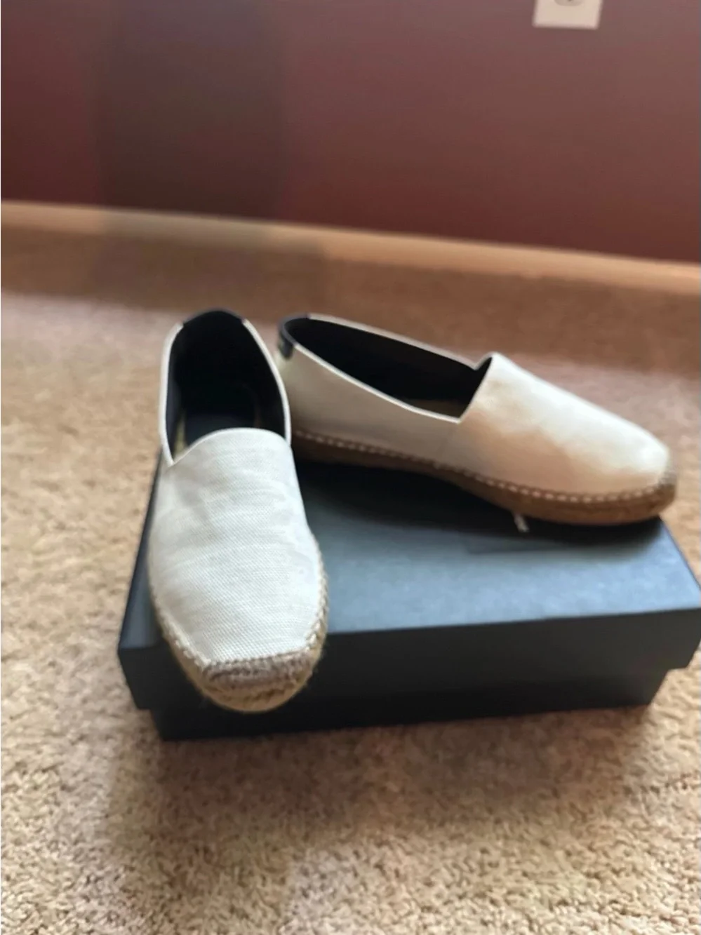Saint Laurent Cream Canvas Espadrille Slip-Ons
